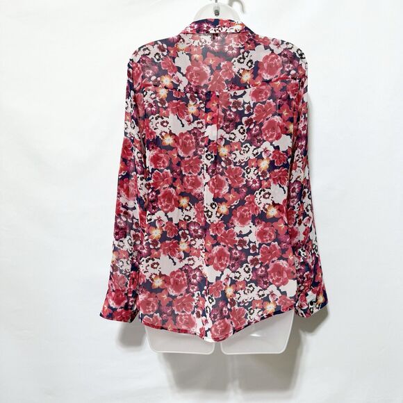 Express The Portofino Shirt Womens S Pink Floral Sheer Lightweight Long Sleeve - Picture 5 of 9